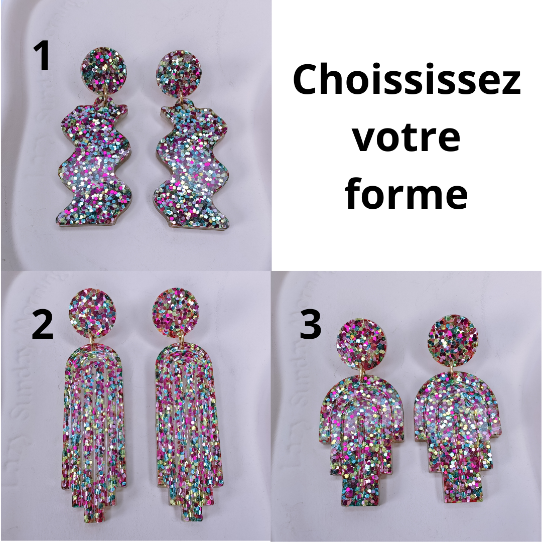 AUDACIEUSE - boucles d'oreilles - résine et paillettes multicolores
