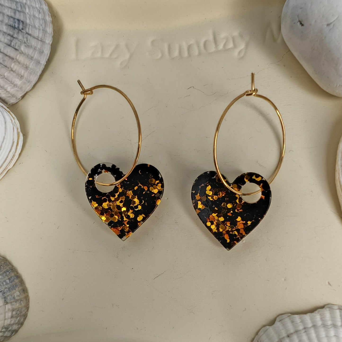 ETINCELANTE - boucles d'oreilles cœur résine et paillettes - PLUSIEURS COLORIS