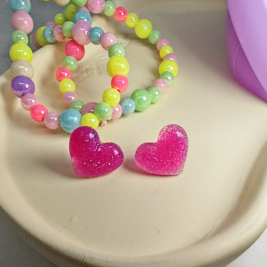 AMOUREUSE - boucles d'oreilles - cœur paillettes sur tige - PLUSIEURS COLORIS