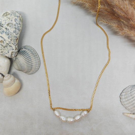 PRÉCIEUSE - collier chaine fine - pendentif barrette 5 perles