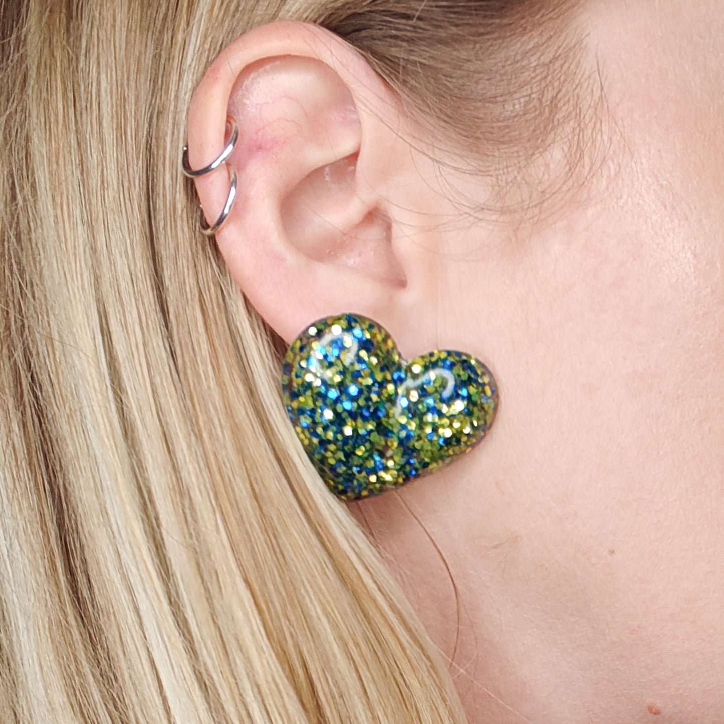 boucles d'oreilles gros coeur paillette